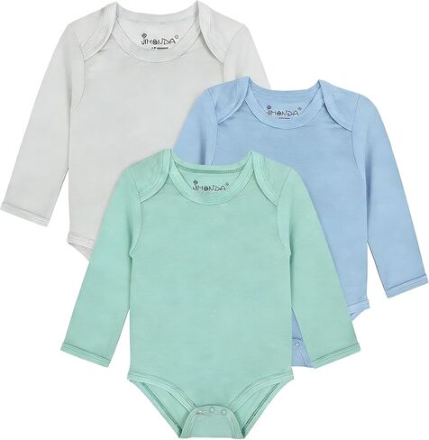 Jimonda Rayon From Bamboo Baby Long Sleeve Bodysuits Boy Girl Clothes | Stretchy, Soft, Viscose, Lightweight, Gender Neutral, Unisex Infant, Breathable, Solid, 3 Packs, One Piece, Tag-free in Saudi Arabia