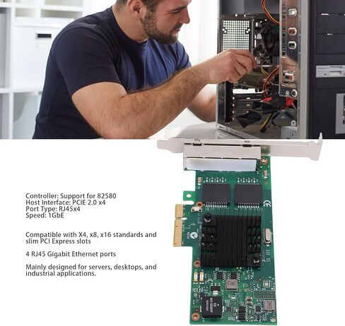 Yunseity 1G Gigabit Network Card, 4 Port PCI Express 2.0 X4 Ethernet Adapter with Large Receive and Transmit Buffers, for Servers Desktops and Industrial Setups in Saudi Arabia