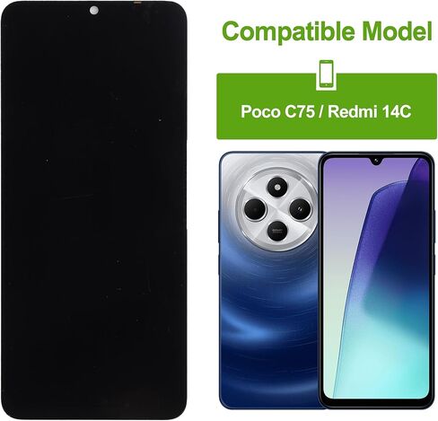 LCD Digital Display Replacement Compatible with Xiaomi Poco C75 / Redmi 14C (Black with Frame) LCD Display Touch Screen Digitizer Assembly with Repair Tool 6.88 Inches in Saudi Arabia