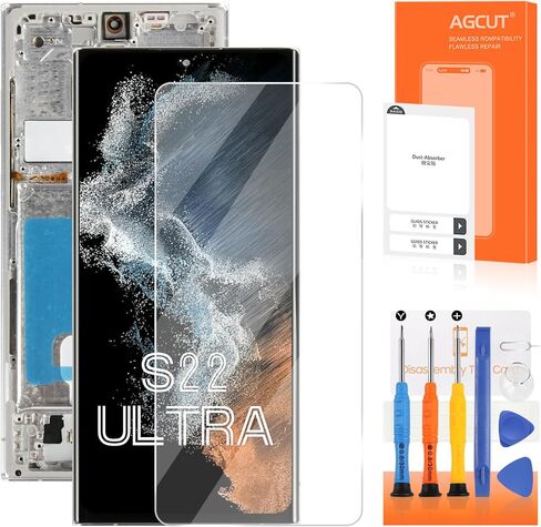 شاشة OLED بديلة لهاتف Samsung Galaxy S22 Ultra لشاشة Samsung S22 Ultra LCD S908 S908U LCD محول رقمي لشاشة تعمل باللمس باللون الفضي مع إطار (إصدار الولايات المتحدة، يدعم بصمة الإصبع) in Saudi Arabia
