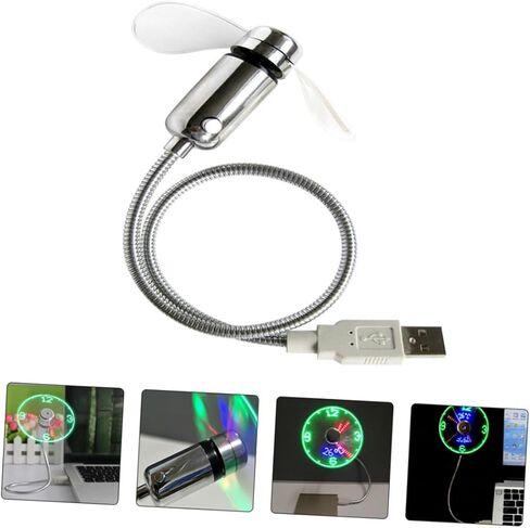 مروحة ساعة LED صغيرة تعمل بمنفذ USB مع مروحة تبريد محمولة مرنة لأجهزة الكمبيوتر المحمول والمكتب تستخدم شاشة عرض وقت وامض USB in Saudi Arabia