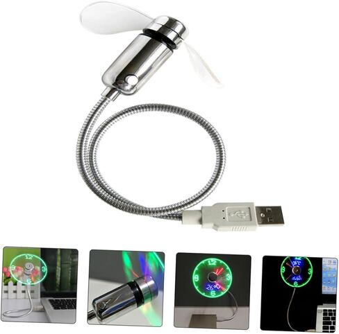 مروحة ساعة USB مع شاشة عرض رقمية للوقت، مروحة USB صغيرة محمولة ذات رقبة معقوفة لتبريد المكتب المنزلي والسفر in Kuwait