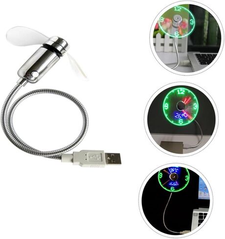 مروحة ساعة USB مع شاشة عرض رقمية للوقت، مروحة USB صغيرة محمولة ذات رقبة معقوفة لتبريد المكتب المنزلي والسفر in Kuwait