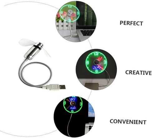 مروحة ساعة USB مع شاشة عرض رقمية للوقت، مروحة USB صغيرة محمولة ذات رقبة معقوفة لتبريد المكتب المنزلي والسفر in Kuwait
