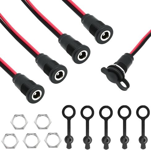 Surf turtle 5 Sets 5A DC-099 5.5 x 2.1 mm DC Power Jack Socket,50V 5A 2.1mm x 5.5 mm Male and Female Panel Mount Connector Adapter with Dustproof Plug for MP3 Phone Audio Video CCTV in Kuwait