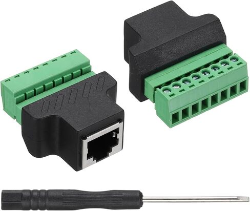 MECCANIXITY 2 قطعة محول طرفي برغي RJ45، قابس أنثى RJ45 إلى موصل طرفي برغي 8 دبوس، محول صوت إيثرنت ملحقات الصوت المنزلية موسع شبكة DVR الرقمية CCTV باللون الأسود in Kuwait