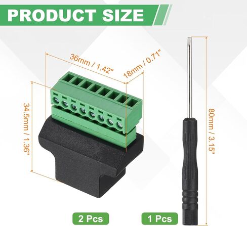 MECCANIXITY 2 قطعة محول طرفي برغي RJ45، قابس أنثى RJ45 إلى موصل طرفي برغي 8 دبوس، محول صوت إيثرنت ملحقات الصوت المنزلية موسع شبكة DVR الرقمية CCTV باللون الأسود in Kuwait