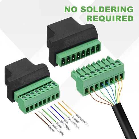 MECCANIXITY 2 قطعة محول طرفي برغي RJ45، قابس أنثى RJ45 إلى موصل طرفي برغي 8 دبوس، محول صوت إيثرنت ملحقات الصوت المنزلية موسع شبكة DVR الرقمية CCTV باللون الأسود in Kuwait