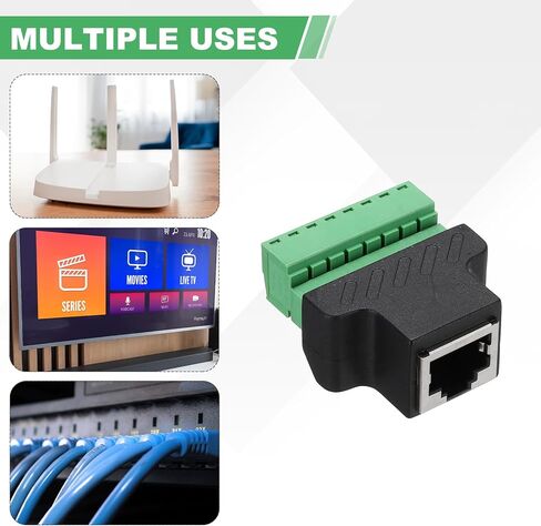 MECCANIXITY 2 قطعة محول طرفي برغي RJ45، قابس أنثى RJ45 إلى موصل طرفي برغي 8 دبوس، محول صوت إيثرنت ملحقات الصوت المنزلية موسع شبكة DVR الرقمية CCTV باللون الأسود in Kuwait