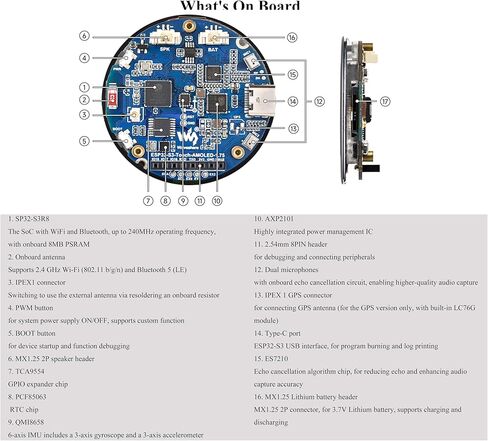 ESP32-S3 1.75inch AMOLED Round Touch Display Development Board, 466×466 Pixels, QSPI Interface, Onboard Dual Digital Microphone Array, Supports AI Speech Interaction, with Speaker in Saudi Arabia