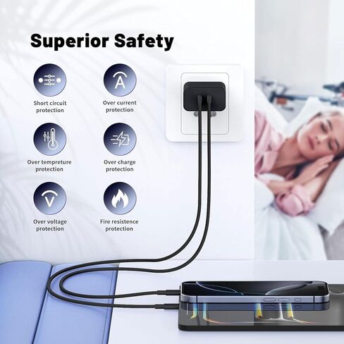 حزمة شاحن USB-C بقدرة 45 وات (مجموعة مكونة من قطعتين)، شاحن سريع ثنائي المنفذ مع كابلات USB-C إلى USB-C بطول 4 أقدام و6 أقدام، متوافقة مع Samsung Galaxy S25 Ultra/S24+/S23 وiPhone 17/16/15 in Kuwait