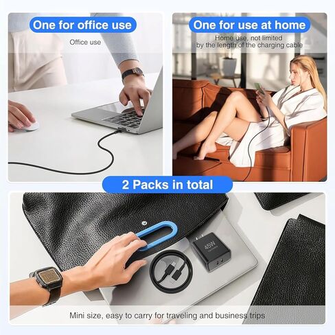 حزمة شاحن USB-C بقدرة 45 وات (مجموعة مكونة من قطعتين)، شاحن سريع ثنائي المنفذ مع كابلات USB-C إلى USB-C بطول 4 أقدام و6 أقدام، متوافقة مع Samsung Galaxy S25 Ultra/S24+/S23 وiPhone 17/16/15 in Kuwait