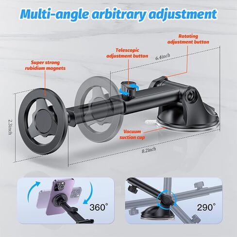 Magnetic Car Phone Holder, 360° Adjustable Vehicle Cell Phone Mount with Suction Cup Stand, Automotive Smartphone Holder for Dashboard Windshield, Universal for SUV RV Truck (StyleB) in Saudi Arabia