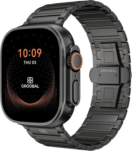 سوار من التيتانيوم متوافق مع ساعة Apple Watch Ultra 3/2/1 49 مم للرجال والسلسلة 11/10 46 مم، تيتانيوم من الدرجة 5 مع طلاء DLC لسوار ساعة Ultra 3، سوار معدني سهل الضبط ومشبك فراشة in Kuwait