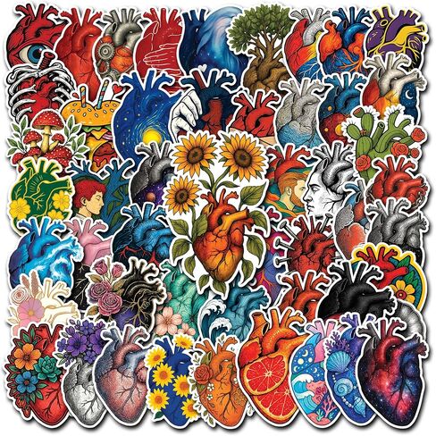 50 Pcs Anatomical Heart Stickers Human Organs Vinyl Decal Anatomy Artistic Sticker Laptop Water Bottle Notebook Journal Tablet Phone Helmet Bike Cabinet Locker Gifts for Nurses Students in Saudi Arabia