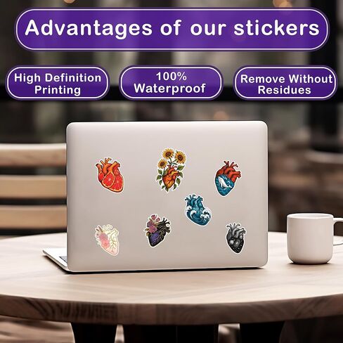 50 Pcs Anatomical Heart Stickers Human Organs Vinyl Decal Anatomy Artistic Sticker Laptop Water Bottle Notebook Journal Tablet Phone Helmet Bike Cabinet Locker Gifts for Nurses Students in Saudi Arabia