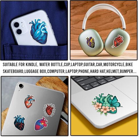 50 Pcs Anatomical Heart Stickers Human Organs Vinyl Decal Anatomy Artistic Sticker Laptop Water Bottle Notebook Journal Tablet Phone Helmet Bike Cabinet Locker Gifts for Nurses Students in Saudi Arabia