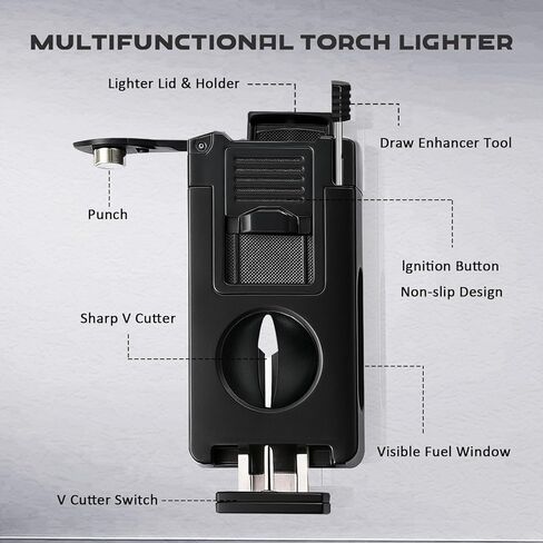 ولاعة شعلة بوتان نفاث مزدوجة 5 في 1 مدمجة على شكل حرف V، لكمة، حامل، أداة تحسين الرسم، هدية ولاعة بوتان قابلة لإعادة الملء مقاومة للرياح للرجال، ولاعات رائعة للشموع، في الهواء الطلق (بدون غاز) in Kuwait
