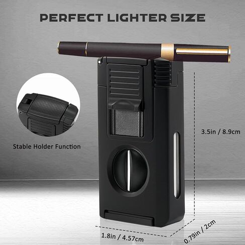 ولاعة شعلة بوتان نفاث مزدوجة 5 في 1 مدمجة على شكل حرف V، لكمة، حامل، أداة تحسين الرسم، هدية ولاعة بوتان قابلة لإعادة الملء مقاومة للرياح للرجال، ولاعات رائعة للشموع، في الهواء الطلق (بدون غاز) in Kuwait