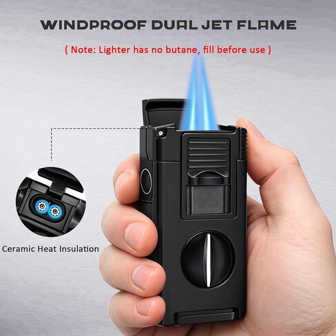 ولاعة شعلة بوتان نفاث مزدوجة 5 في 1 مدمجة على شكل حرف V، لكمة، حامل، أداة تحسين الرسم، هدية ولاعة بوتان قابلة لإعادة الملء مقاومة للرياح للرجال، ولاعات رائعة للشموع، في الهواء الطلق (بدون غاز) in Kuwait