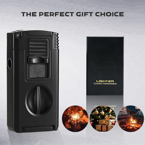 ولاعة شعلة بوتان نفاث مزدوجة 5 في 1 مدمجة على شكل حرف V، لكمة، حامل، أداة تحسين الرسم، هدية ولاعة بوتان قابلة لإعادة الملء مقاومة للرياح للرجال، ولاعات رائعة للشموع، في الهواء الطلق (بدون غاز) in Kuwait