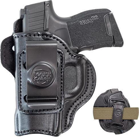 حافظة مسدس جلدية فاخرة Maxx Carry Multi-Carry 4-Way OWB & IWB تناسب Sig P365 Nitron Micro Compact 9mm، P365 SAS، P938 | Kimber Micro 9 & Solo 9 الجانب القوي، السحب المتقاطع والحمل الخلفي الصغير in Kuwait