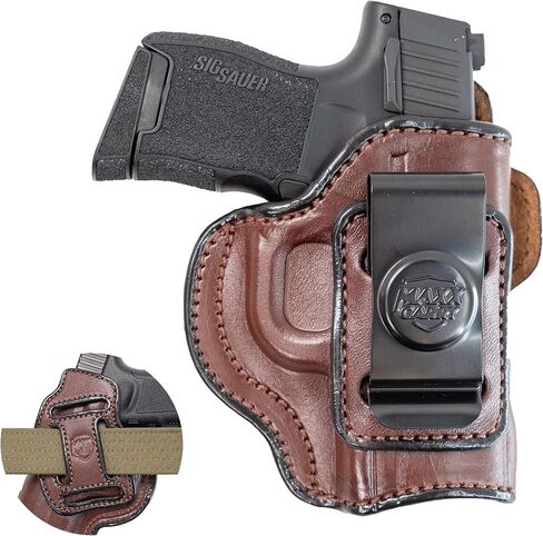 حافظة مسدس جلدية فاخرة Maxx Carry Multi-Carry 4-Way OWB & IWB تناسب Sig P365 Nitron Micro Compact 9mm، P365 SAS، P938 | Kimber Micro 9 & Solo 9 الجانب القوي، السحب المتقاطع والحمل الخلفي الصغير in Kuwait