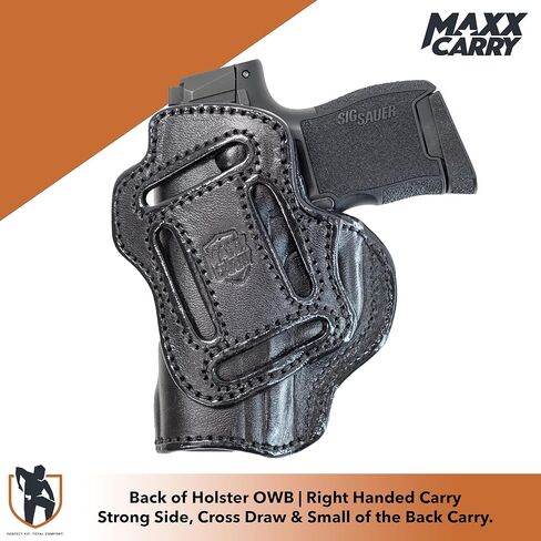 حافظة مسدس جلدية فاخرة Maxx Carry Multi-Carry 4-Way OWB & IWB تناسب Sig P365 Nitron Micro Compact 9mm، P365 SAS، P938 | Kimber Micro 9 & Solo 9 الجانب القوي، السحب المتقاطع والحمل الخلفي الصغير in Kuwait