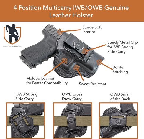 حافظة مسدس جلدية فاخرة Maxx Carry Multi-Carry 4-Way OWB & IWB تناسب Sig P365 Nitron Micro Compact 9mm، P365 SAS، P938 | Kimber Micro 9 & Solo 9 الجانب القوي، السحب المتقاطع والحمل الخلفي الصغير in Kuwait