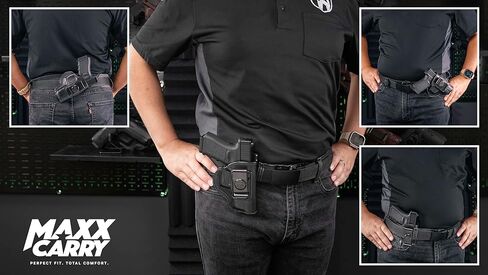 حافظة مسدس جلدية فاخرة Maxx Carry Multi-Carry 4-Way OWB & IWB تناسب Sig P365 Nitron Micro Compact 9mm، P365 SAS، P938 | Kimber Micro 9 & Solo 9 الجانب القوي، السحب المتقاطع والحمل الخلفي الصغير in Kuwait