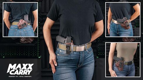 حافظة مسدس جلدية فاخرة Maxx Carry Multi-Carry 4-Way OWB & IWB تناسب Sig P365 Nitron Micro Compact 9mm، P365 SAS، P938 | Kimber Micro 9 & Solo 9 الجانب القوي، السحب المتقاطع والحمل الخلفي الصغير in Kuwait