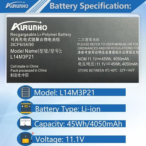 L14M3P21 45Wh Laptop Battery Replacement for Lenovo Edge 2-1580 Flex 3-1570 3-1470 4-1570 4-1580 Yoga 500-15IBD 510-15IKB 510-15ISK 510-14AST 310S-15IKB 310S-14IKB 500S-14ISK Series 11.1V in Saudi Arabia