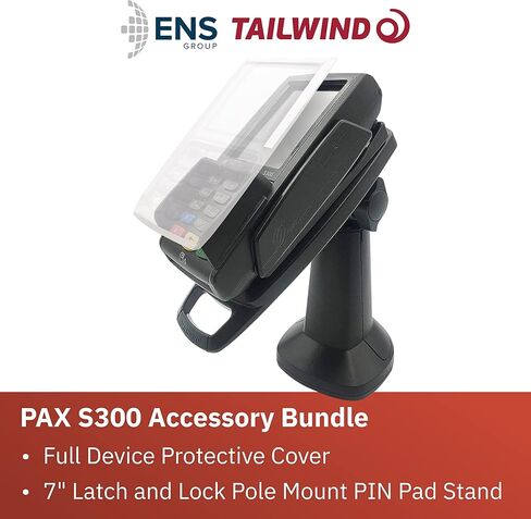 حامل ENS Tailwind Pax S300 مقاس 7 بوصات مزلاج وقفل مرن بالإضافة إلى حامل PIN مع غطاء حماية كامل للجهاز من الانسكابات، أسود in Kuwait