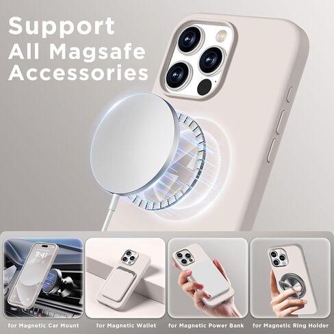Magnetic for iPhone 16 Pro Case, Compatible with Magsafe, Suction Cup Phone Mount, 2 Screen Protectors - Camera Protector, Silicone Shockproof Protective Phone Cover 6.3", Stone in Saudi Arabia