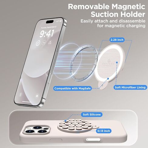 Magnetic for iPhone 16 Pro Case, Compatible with Magsafe, Suction Cup Phone Mount, 2 Screen Protectors - Camera Protector, Silicone Shockproof Protective Phone Cover 6.3", Stone in Saudi Arabia