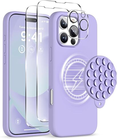 Magnetic for iPhone 16 Pro Case, Compatible with Magsafe, Suction Cup Phone Mount, 2 Screen Protectors - Camera Protector, Silicone Shockproof Protective Phone Cover 6.3", Stone in Saudi Arabia