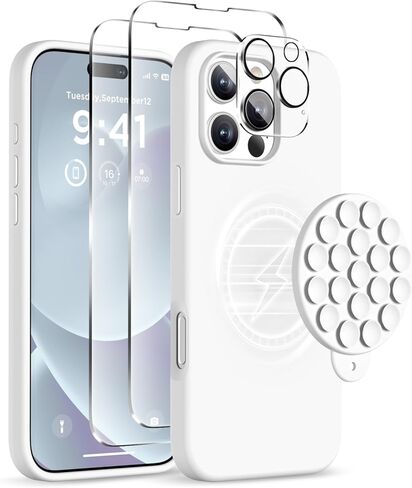 Magnetic for iPhone 16 Pro Case, Compatible with Magsafe, Suction Cup Phone Mount, 2 Screen Protectors - Camera Protector, Silicone Shockproof Protective Phone Cover 6.3", Stone in Saudi Arabia