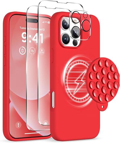 Magnetic for iPhone 16 Pro Case, Compatible with Magsafe, Suction Cup Phone Mount, 2 Screen Protectors - Camera Protector, Silicone Shockproof Protective Phone Cover 6.3", Stone in Saudi Arabia