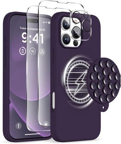 Magnetic for iPhone 16 Pro Case, Compatible with Magsafe, Suction Cup Phone Mount, 2 Screen Protectors - Camera Protector, Silicone Shockproof Protective Phone Cover 6.3", Stone in Saudi Arabia