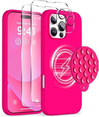 Magnetic for iPhone 16 Pro Case, Compatible with Magsafe, Suction Cup Phone Mount, 2 Screen Protectors - Camera Protector, Silicone Shockproof Protective Phone Cover 6.3", Stone in Saudi Arabia