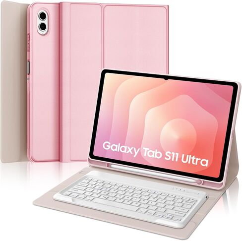 حافظة لوحة مفاتيح Samsung Galaxy Tab S11 Ultra مقاس 14.6 بوصة 2025، لوحة مفاتيح بلوتوث لاسلكية قابلة للفصل مغناطيسيًا، حامل متعدد الزوايا، غطاء فوليو من جلد البولي يوريثان مع حامل قلم S لجهاز Galaxy Tab S11 Ultra in Kuwait