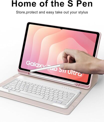 حافظة لوحة مفاتيح Samsung Galaxy Tab S11 Ultra مقاس 14.6 بوصة 2025، لوحة مفاتيح بلوتوث لاسلكية قابلة للفصل مغناطيسيًا، حامل متعدد الزوايا، غطاء فوليو من جلد البولي يوريثان مع حامل قلم S لجهاز Galaxy Tab S11 Ultra in Kuwait