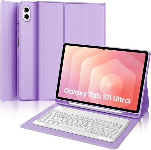 حافظة لوحة مفاتيح Samsung Galaxy Tab S11 Ultra مقاس 14.6 بوصة 2025، لوحة مفاتيح بلوتوث لاسلكية قابلة للفصل مغناطيسيًا، حامل متعدد الزوايا، غطاء فوليو من جلد البولي يوريثان مع حامل قلم S لجهاز Galaxy Tab S11 Ultra in Kuwait