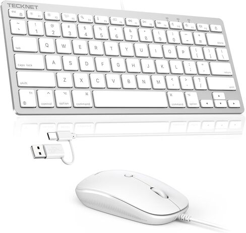 TECKNET Wired Keyboard and Mouse for MacOS Devices with Dual Interface, Slim Mac Keyboard, Comfortable Ergonomic Typing Angle, for PC/Laptop, Compatible with MacBook, iMac, Mac mini/Pro, White in Kuwait