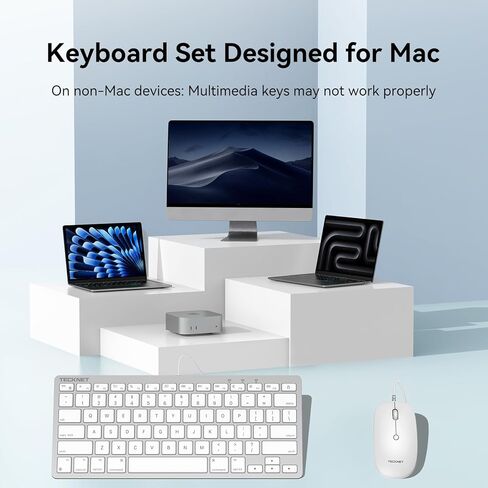 لوحة مفاتيح وماوس سلكية من TECKNET لأجهزة MacOS ذات واجهة مزدوجة، لوحة مفاتيح Mac رفيعة، زاوية كتابة مريحة مريحة، للكمبيوتر الشخصي/الكمبيوتر المحمول، متوافق مع MacBook، iMac، Mac mini/Pro، أبيض in Saudi Arabia