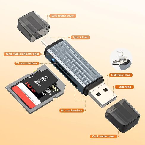 SD Card Reader for Iphone USB C Micro USB Lightning Adapter (4in3) Memory Stick Digital Camera Accessories Type Port Converter TF Macbook Storage Phone for Ipad Mini Air External Photo Android Adaptor in Saudi Arabia