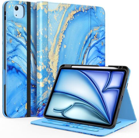 حافظة لجهاز iPad Air 11 بوصة M3/ M2 (2025/2024)، iPad Air الجيل الخامس/ الرابع 10.9 بوصة (2022/2020)، iPad Pro 11 (الجيل الرابع/ الثالث/ الثاني/ الأول)، غطاء حامل متعدد الزوايا مع حامل قلم رصاص، أزرق رخامي in Kuwait