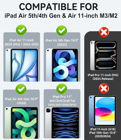حافظة لجهاز iPad Air 11 بوصة M3/ M2 (2025/2024)، iPad Air الجيل الخامس/ الرابع 10.9 بوصة (2022/2020)، iPad Pro 11 (الجيل الرابع/ الثالث/ الثاني/ الأول)، غطاء حامل متعدد الزوايا مع حامل قلم رصاص، أزرق رخامي in Kuwait
