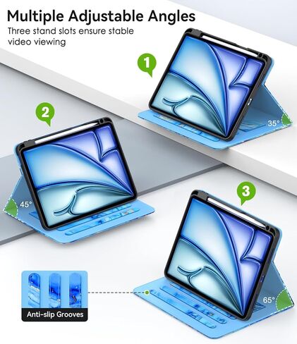 حافظة لجهاز iPad Air 11 بوصة M3/ M2 (2025/2024)، iPad Air الجيل الخامس/ الرابع 10.9 بوصة (2022/2020)، iPad Pro 11 (الجيل الرابع/ الثالث/ الثاني/ الأول)، غطاء حامل متعدد الزوايا مع حامل قلم رصاص، أزرق رخامي in Kuwait