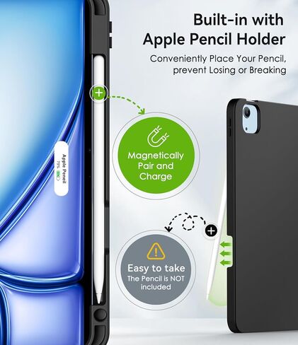 حافظة لجهاز iPad Air 11 بوصة M3/ M2 (2025/2024)، iPad Air الجيل الخامس/ الرابع 10.9 بوصة (2022/2020)، iPad Pro 11 (الجيل الرابع/ الثالث/ الثاني/ الأول)، غطاء حامل متعدد الزوايا مع حامل قلم رصاص، أزرق رخامي in Kuwait